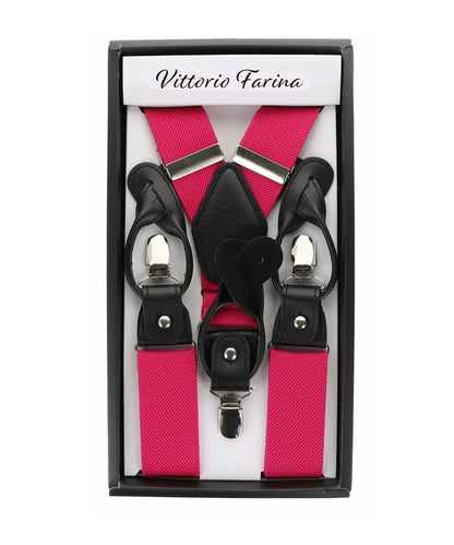 Vittorio Farina Men's Convertible Suspender in Gift Box: 70% Polyester & 30% Elastomer - Suits You Sir - Hot Pink - Silver