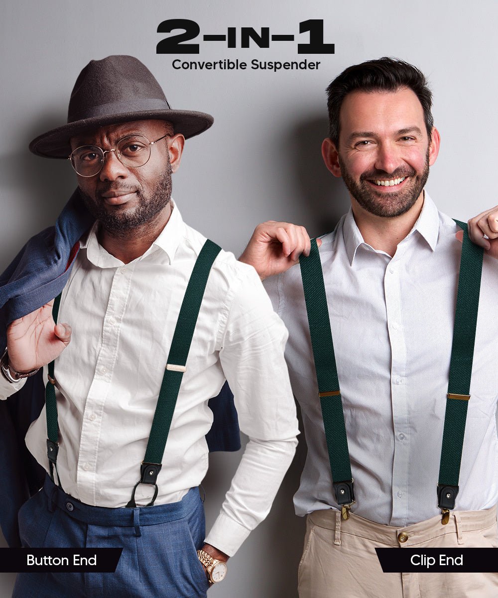 Vittorio Farina Men's Convertible Suspender in Gift Box: 70% Polyester & 30% Elastomer - Suits You Sir - Hunter Green - Gold
