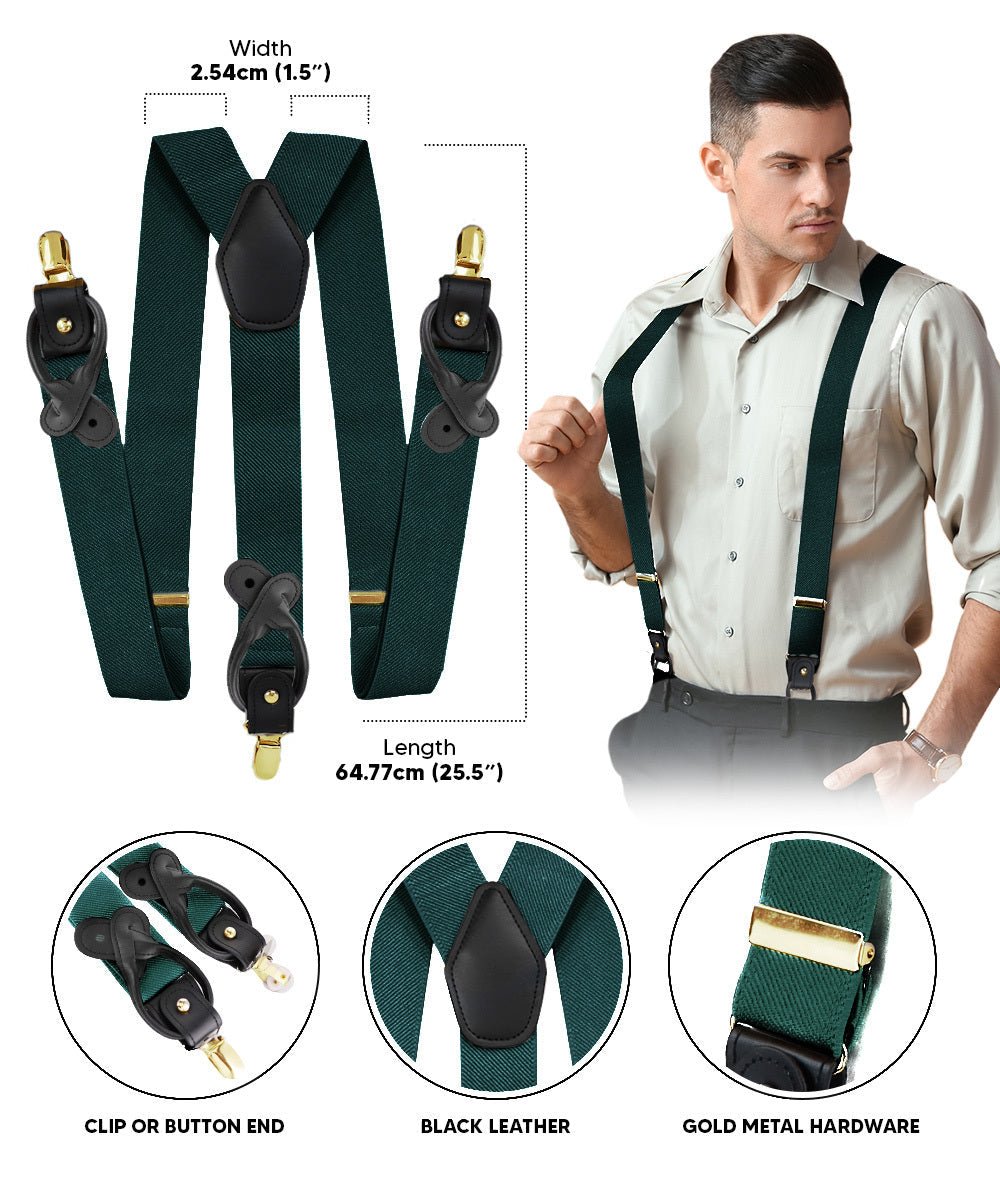 Vittorio Farina Men's Convertible Suspender in Gift Box: 70% Polyester & 30% Elastomer - Suits You Sir - Hunter Green - Gold