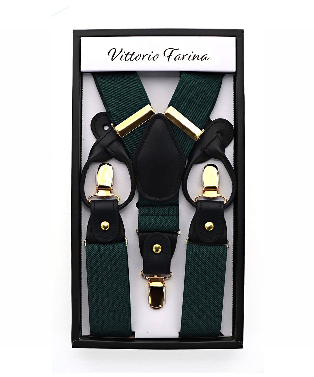 Vittorio Farina Men's Convertible Suspender in Gift Box: 70% Polyester & 30% Elastomer - Suits You Sir - Hunter Green - Gold