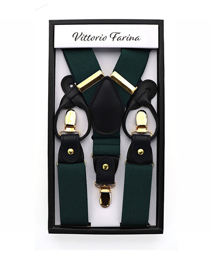 Vittorio Farina Men's Convertible Suspender in Gift Box: 70% Polyester & 30% Elastomer - Suits You Sir - Hunter Green - Gold