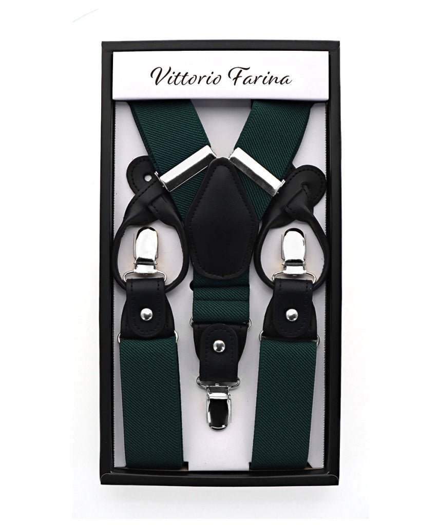 Vittorio Farina Men's Convertible Suspender in Gift Box: 70% Polyester & 30% Elastomer - Suits You Sir - Hunter Green - Silver