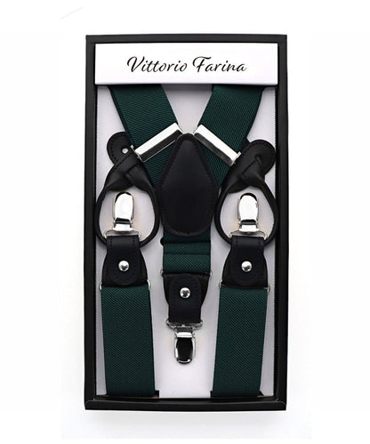 Vittorio Farina Men's Convertible Suspender in Gift Box: 70% Polyester & 30% Elastomer - Suits You Sir - Hunter Green - Silver