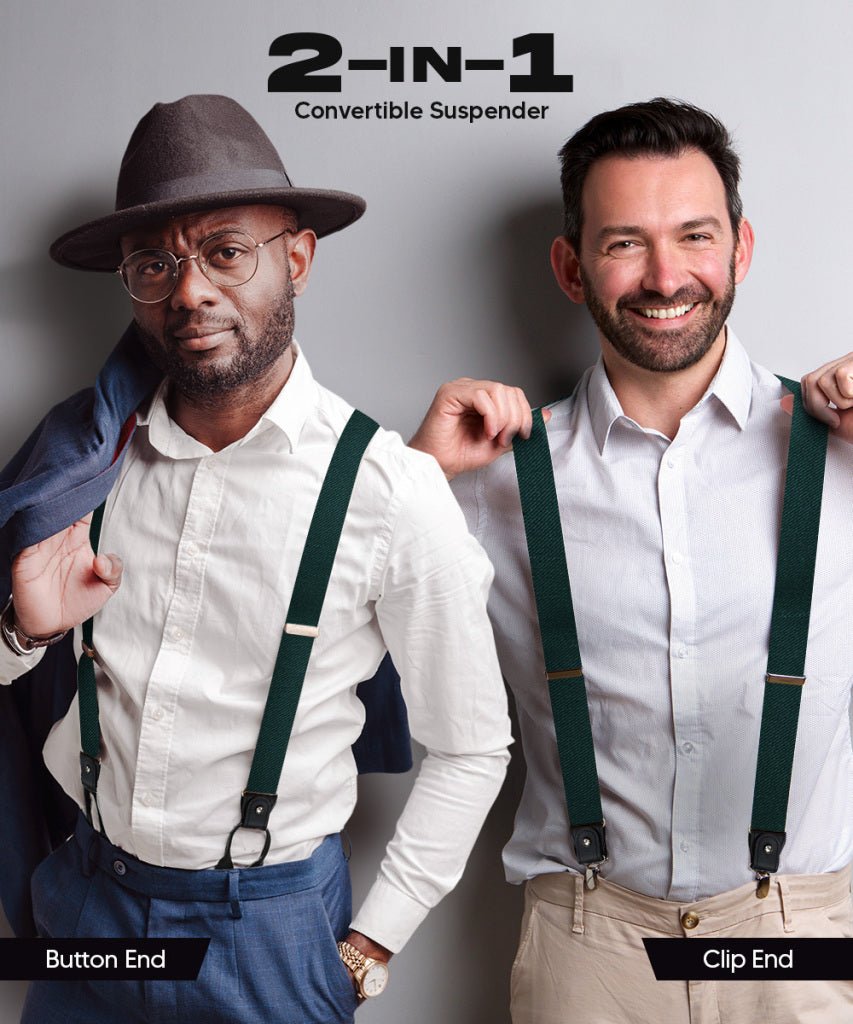 Vittorio Farina Men's Convertible Suspender in Gift Box: 70% Polyester & 30% Elastomer - Suits You Sir - Hunter Green - Silver