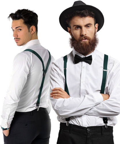 Vittorio Farina Men's Convertible Suspender in Gift Box: 70% Polyester & 30% Elastomer - Suits You Sir - Hunter Green - Silver