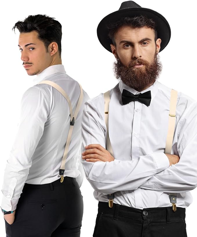 Vittorio Farina Men's Convertible Suspender in Gift Box: 70% Polyester & 30% Elastomer - Suits You Sir - Ivory - Gold