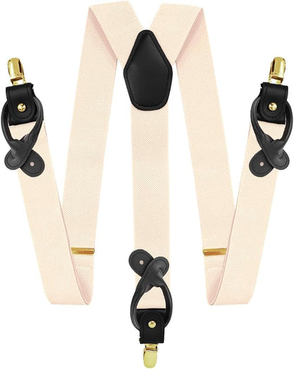 Vittorio Farina Men's Convertible Suspender in Gift Box: 70% Polyester & 30% Elastomer - Suits You Sir - Ivory - Gold