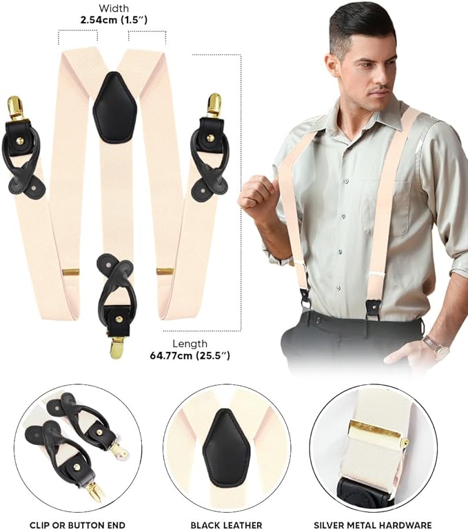 Vittorio Farina Men's Convertible Suspender in Gift Box: 70% Polyester & 30% Elastomer - Suits You Sir - Ivory - Gold
