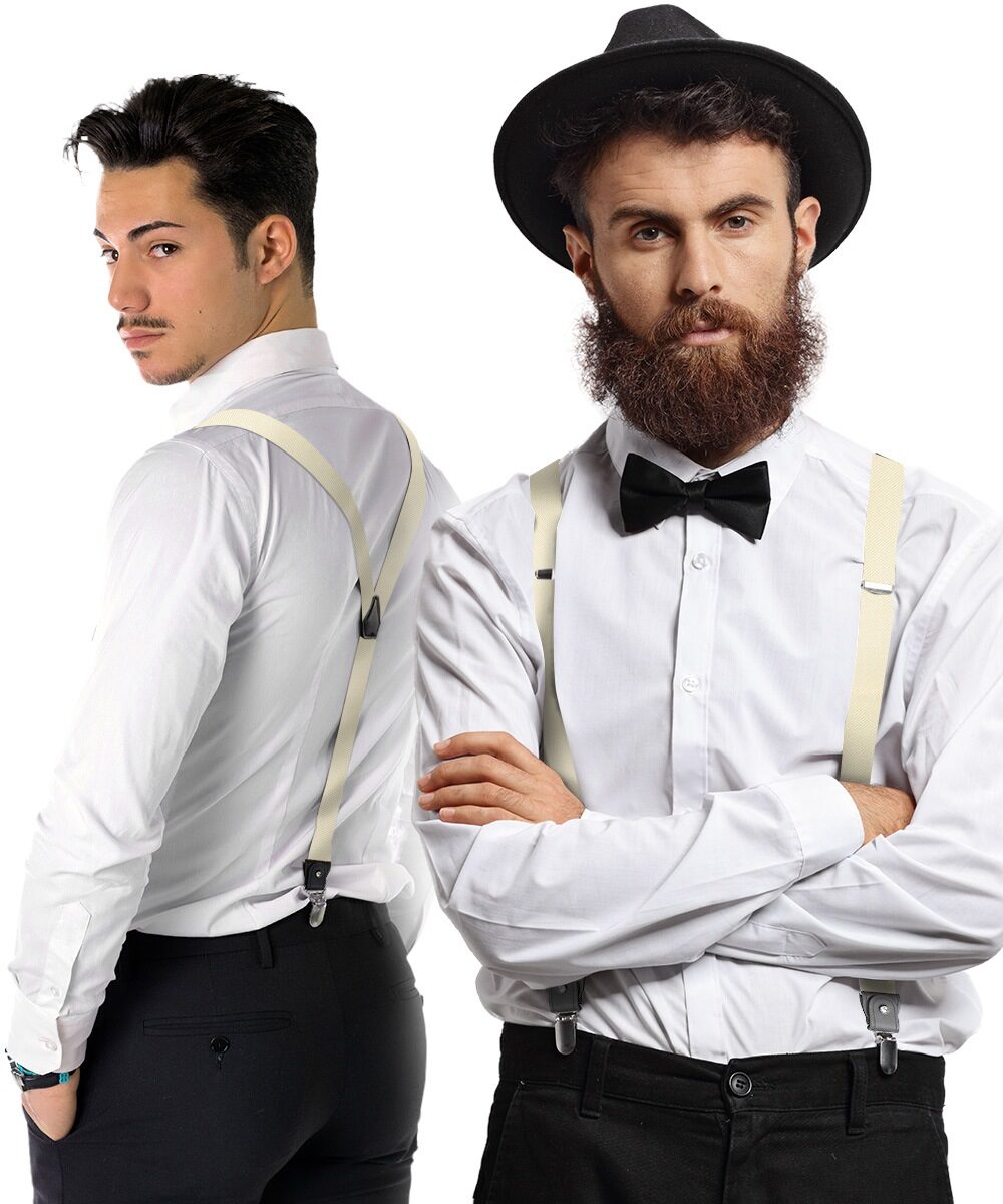 Vittorio Farina Men's Convertible Suspender in Gift Box: 70% Polyester & 30% Elastomer - Suits You Sir - Ivory - Silver
