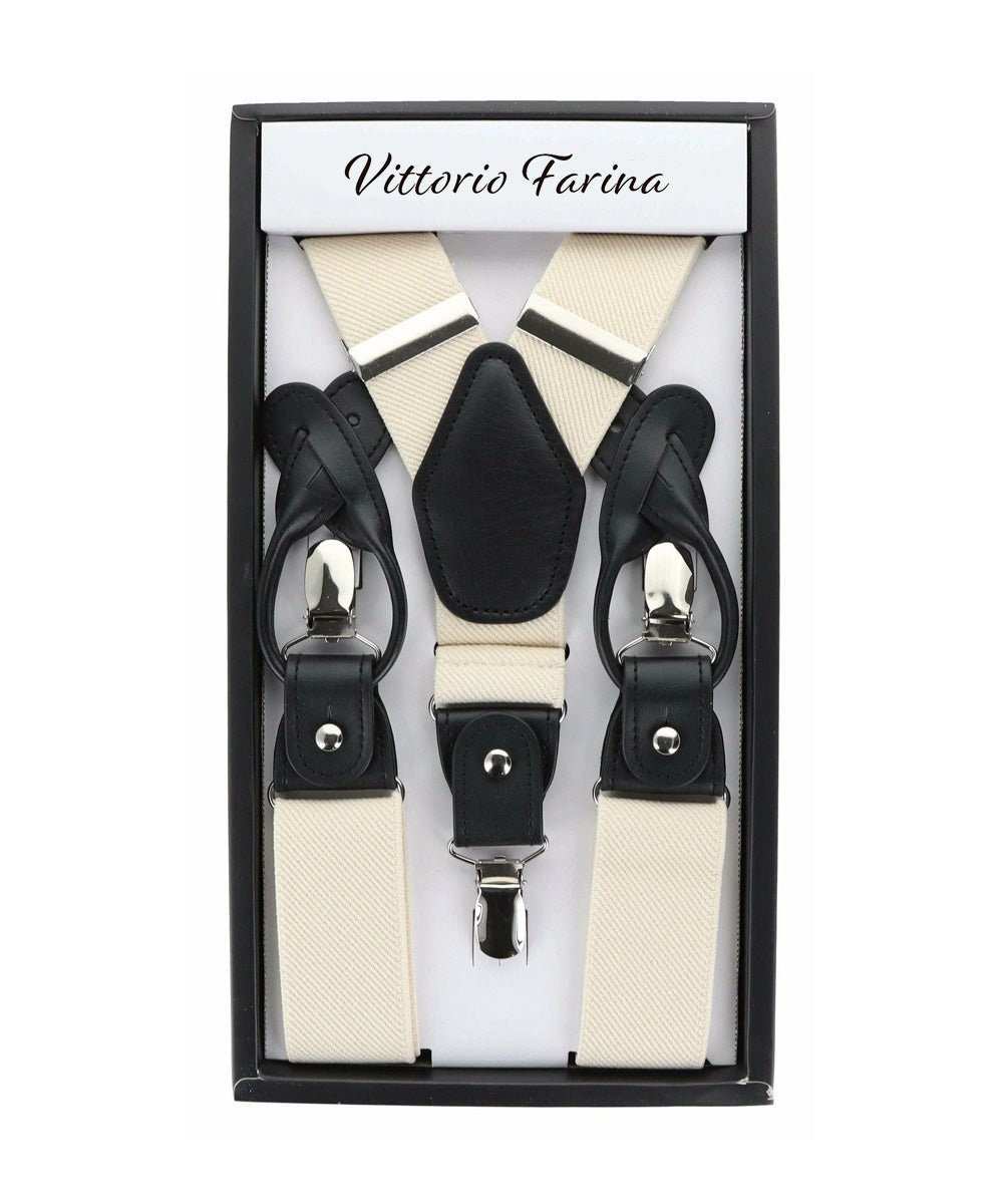 Vittorio Farina Men's Convertible Suspender in Gift Box: 70% Polyester & 30% Elastomer - Suits You Sir - Ivory - Silver