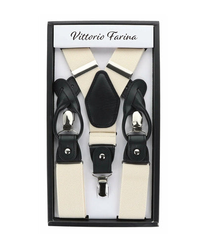 Vittorio Farina Men's Convertible Suspender in Gift Box: 70% Polyester & 30% Elastomer - Suits You Sir - Ivory - Silver