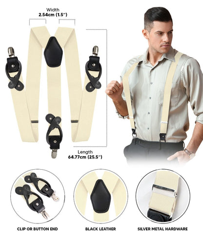Vittorio Farina Men's Convertible Suspender in Gift Box: 70% Polyester & 30% Elastomer - Suits You Sir - Ivory - Silver