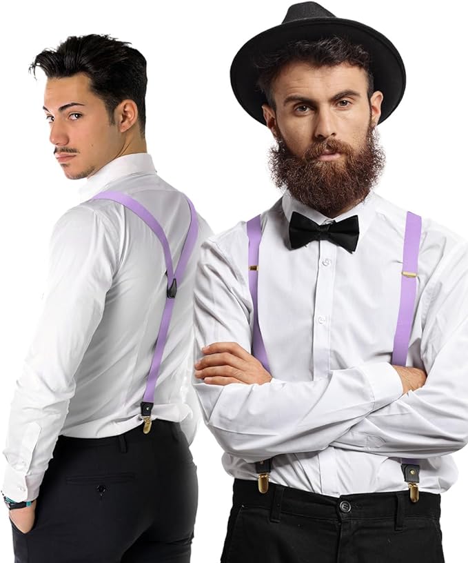 Vittorio Farina Men's Convertible Suspender in Gift Box: 70% Polyester & 30% Elastomer - Suits You Sir - Lavender - Gold