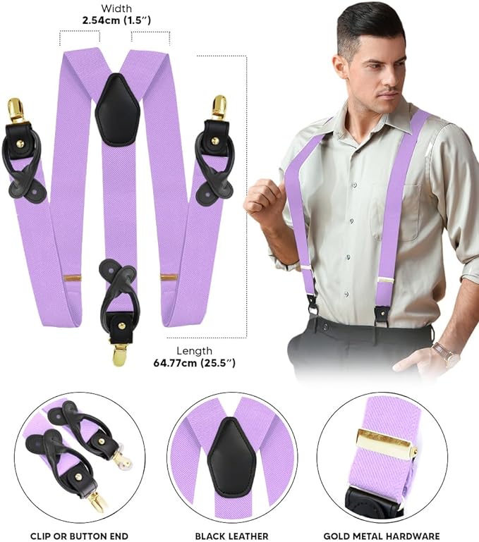 Vittorio Farina Men's Convertible Suspender in Gift Box: 70% Polyester & 30% Elastomer - Suits You Sir - Lavender - Gold