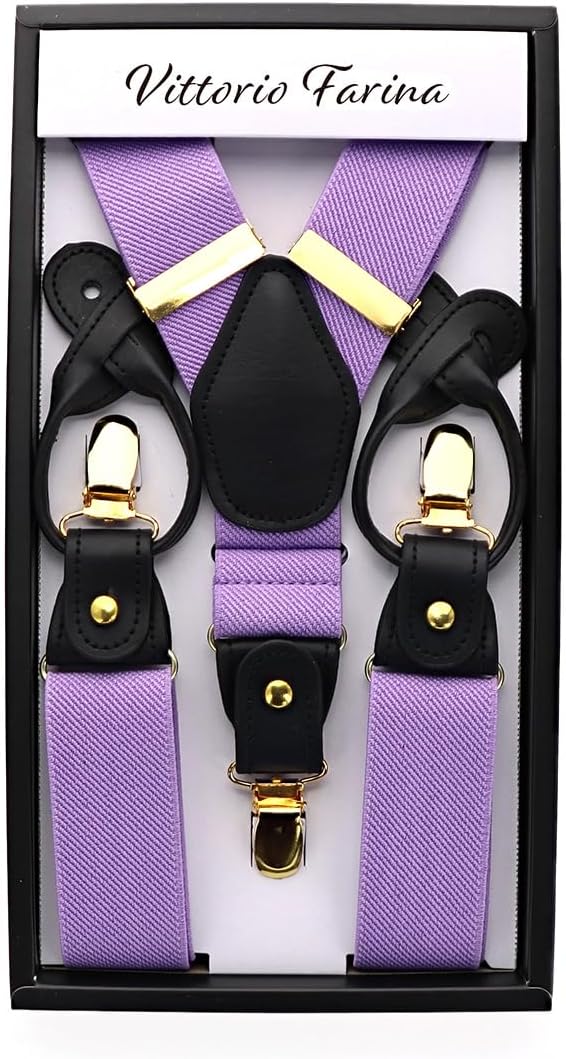 Vittorio Farina Men's Convertible Suspender in Gift Box: 70% Polyester & 30% Elastomer - Suits You Sir - Lavender - Gold