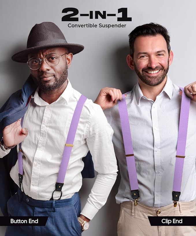 Vittorio Farina Men's Convertible Suspender in Gift Box: 70% Polyester & 30% Elastomer - Suits You Sir - Lavender - Gold