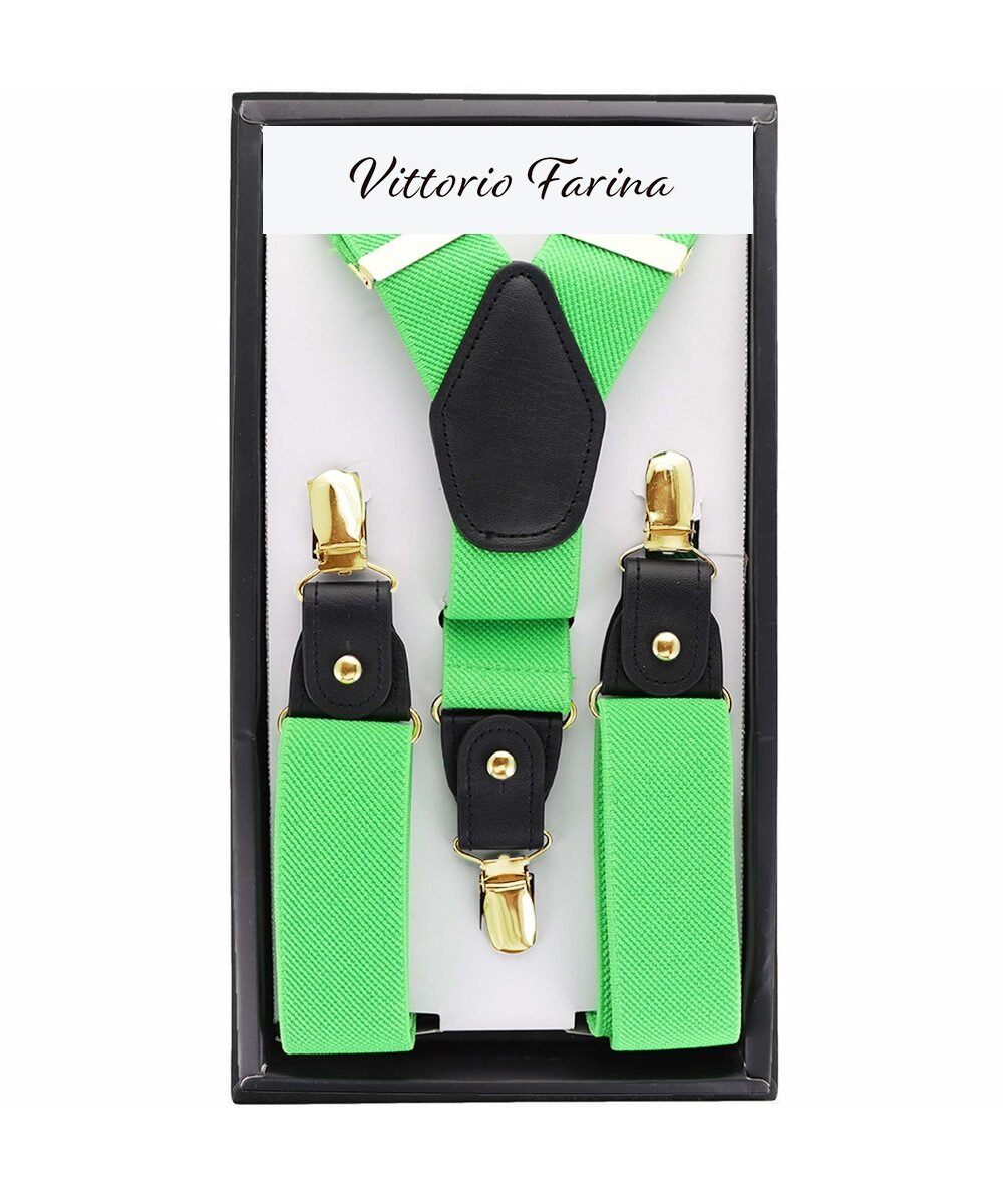 Vittorio Farina Men's Convertible Suspender in Gift Box: 70% Polyester & 30% Elastomer - Suits You Sir - Lime Green - Gold
