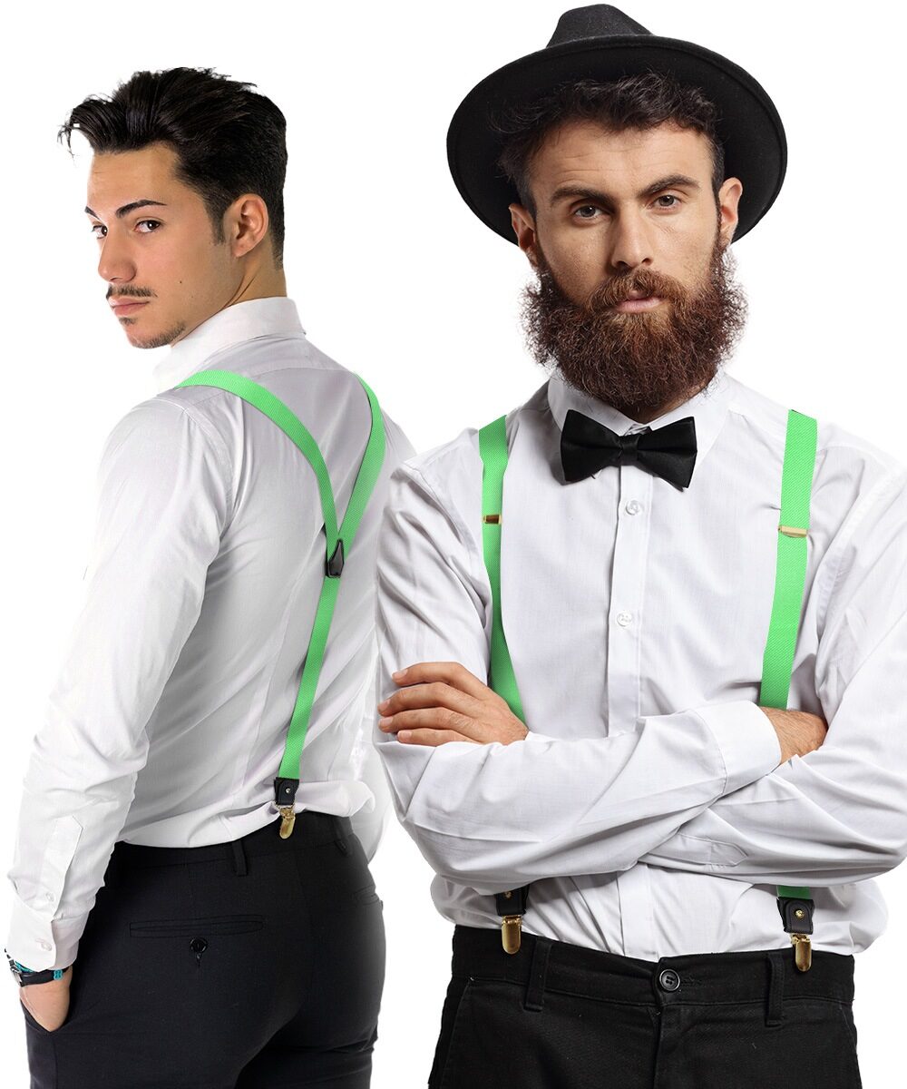 Vittorio Farina Men's Convertible Suspender in Gift Box: 70% Polyester & 30% Elastomer - Suits You Sir - Lime Green - Gold