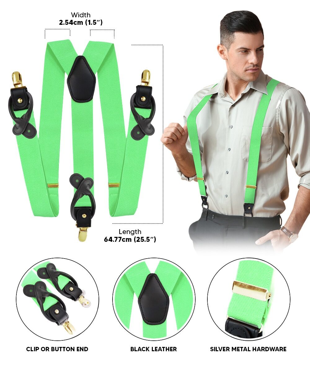 Vittorio Farina Men's Convertible Suspender in Gift Box: 70% Polyester & 30% Elastomer - Suits You Sir - Lime Green - Gold