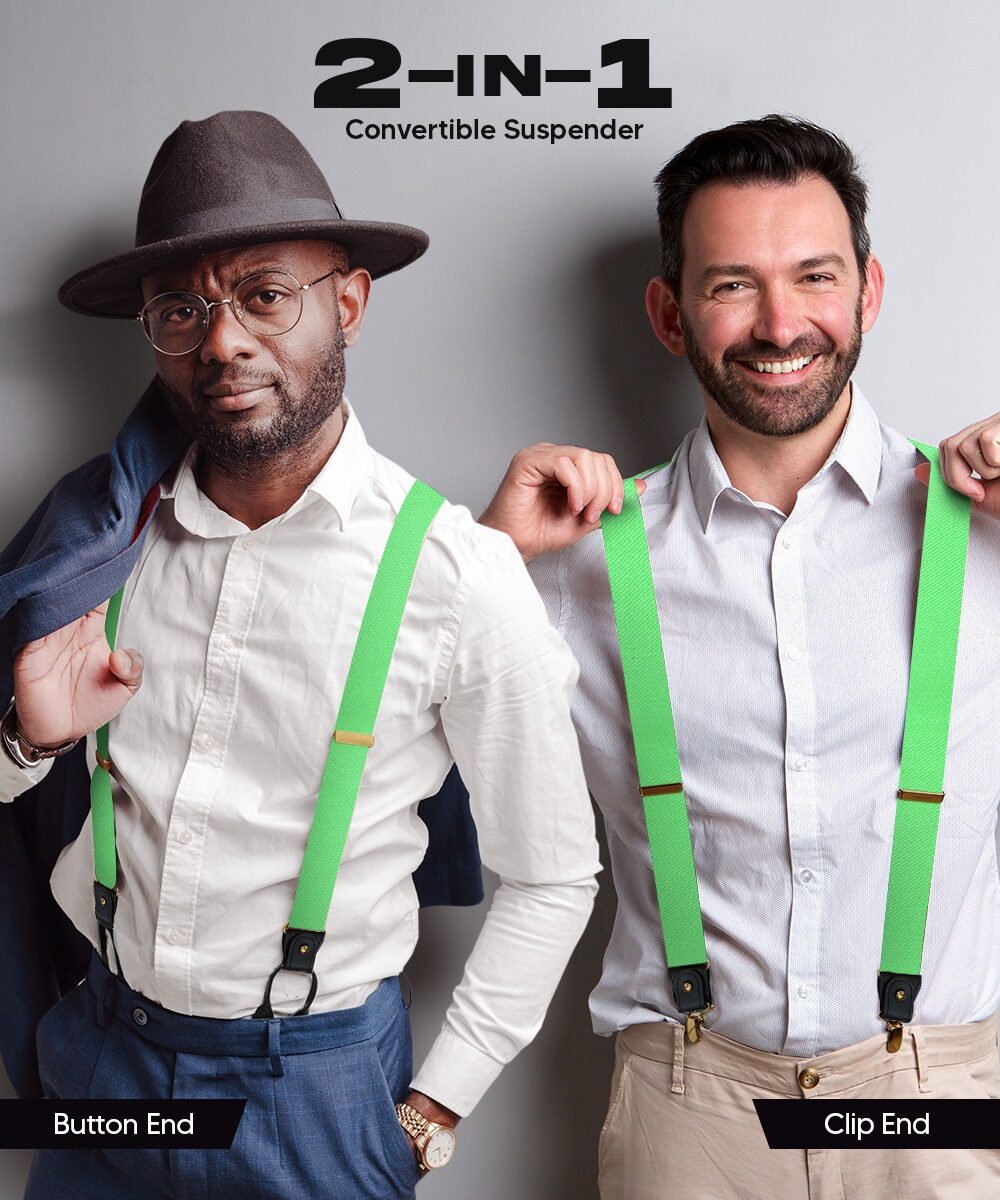 Vittorio Farina Men's Convertible Suspender in Gift Box: 70% Polyester & 30% Elastomer - Suits You Sir - Lime Green - Gold