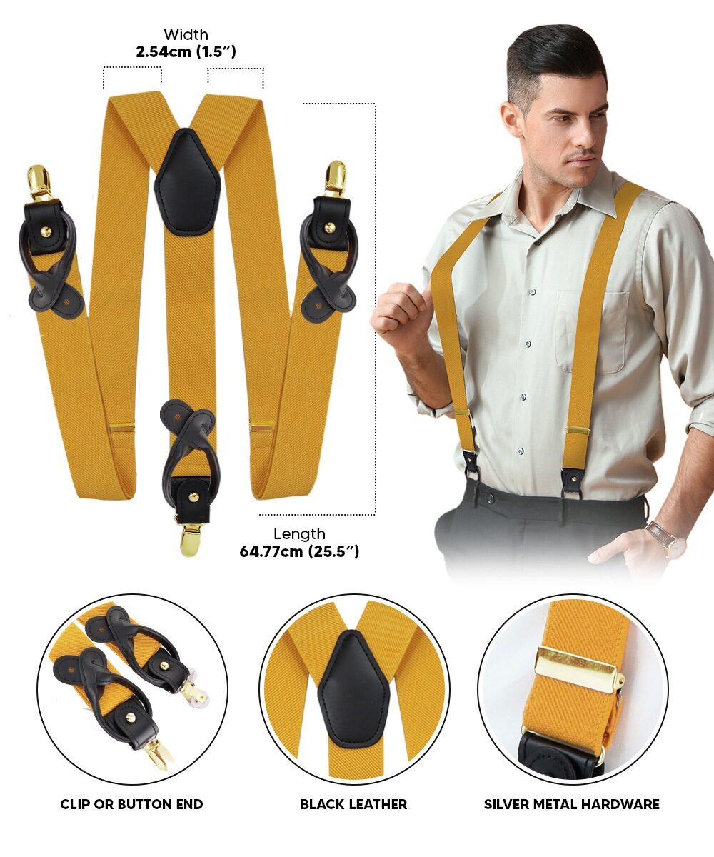 Vittorio Farina Men's Convertible Suspender in Gift Box: 70% Polyester & 30% Elastomer - Suits You Sir - Mustard Yellow - Gold