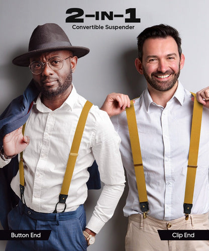 Vittorio Farina Men's Convertible Suspender in Gift Box: 70% Polyester & 30% Elastomer - Suits You Sir - Mustard Yellow - Gold