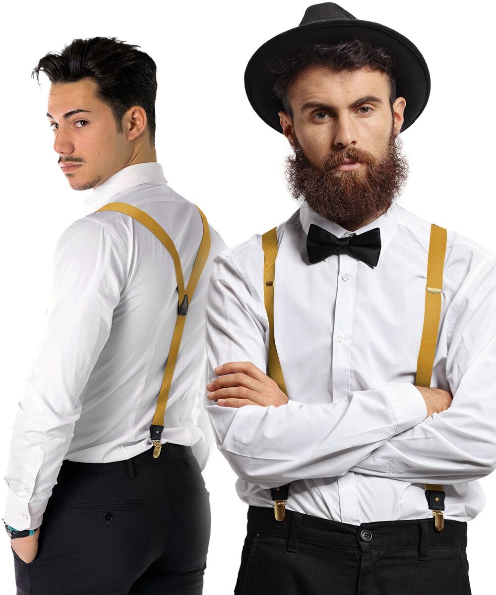 Vittorio Farina Men's Convertible Suspender in Gift Box: 70% Polyester & 30% Elastomer - Suits You Sir - Mustard Yellow - Gold