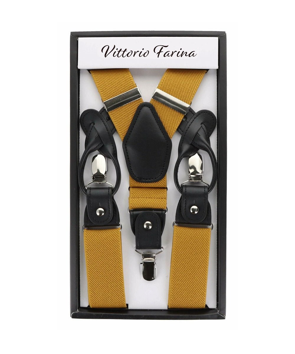 Vittorio Farina Men's Convertible Suspender in Gift Box: 70% Polyester & 30% Elastomer - Suits You Sir - Mustard Yellow - Silver