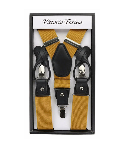 Vittorio Farina Men's Convertible Suspender in Gift Box: 70% Polyester & 30% Elastomer - Suits You Sir - Mustard Yellow - Silver