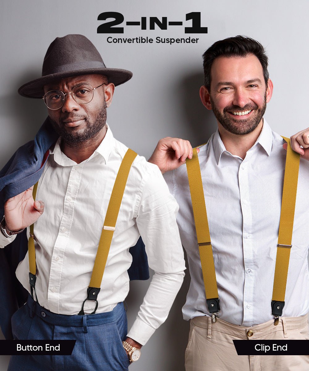 Vittorio Farina Men's Convertible Suspender in Gift Box: 70% Polyester & 30% Elastomer - Suits You Sir - Mustard Yellow - Silver