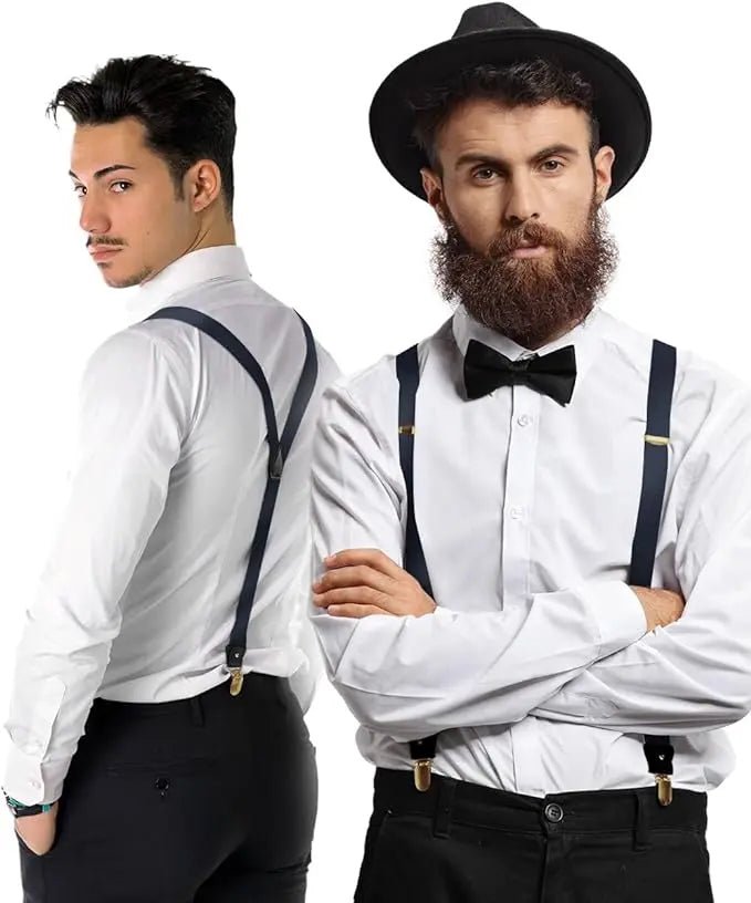 Vittorio Farina Men's Convertible Suspender in Gift Box: 70% Polyester & 30% Elastomer - Suits You Sir - Navy Blue - Gold