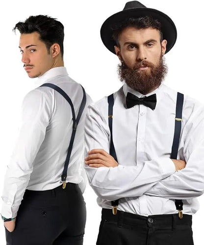 Vittorio Farina Men's Convertible Suspender in Gift Box: 70% Polyester & 30% Elastomer - Suits You Sir - Navy Blue - Gold