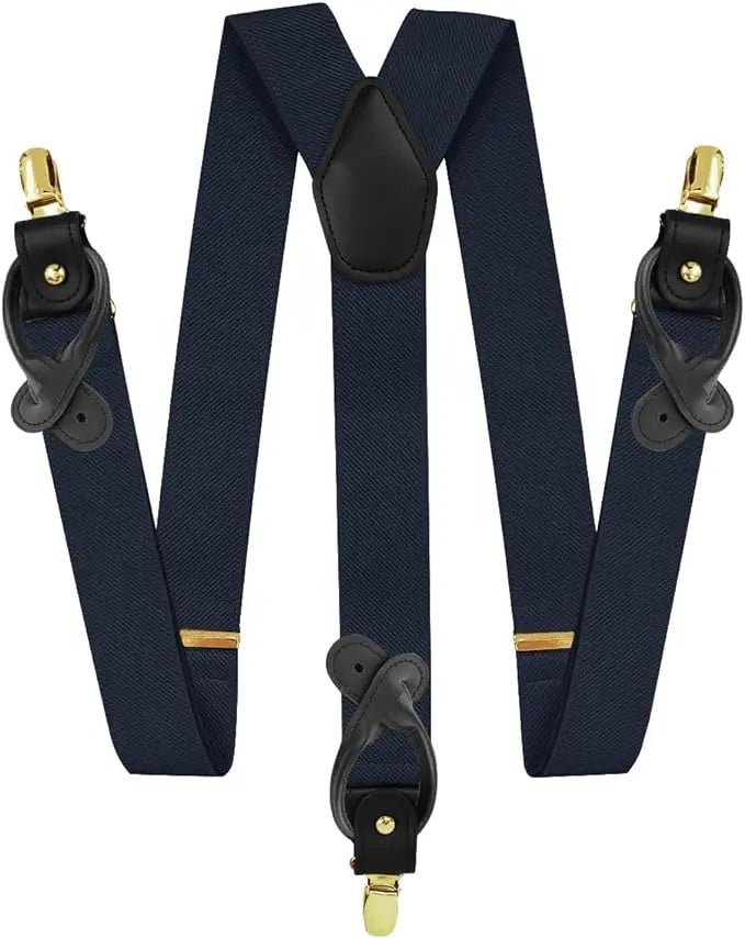 Vittorio Farina Men's Convertible Suspender in Gift Box: 70% Polyester & 30% Elastomer - Suits You Sir - Navy Blue - Gold