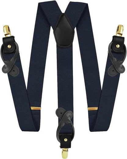 Vittorio Farina Men's Convertible Suspender in Gift Box: 70% Polyester & 30% Elastomer - Suits You Sir - Navy Blue - Gold