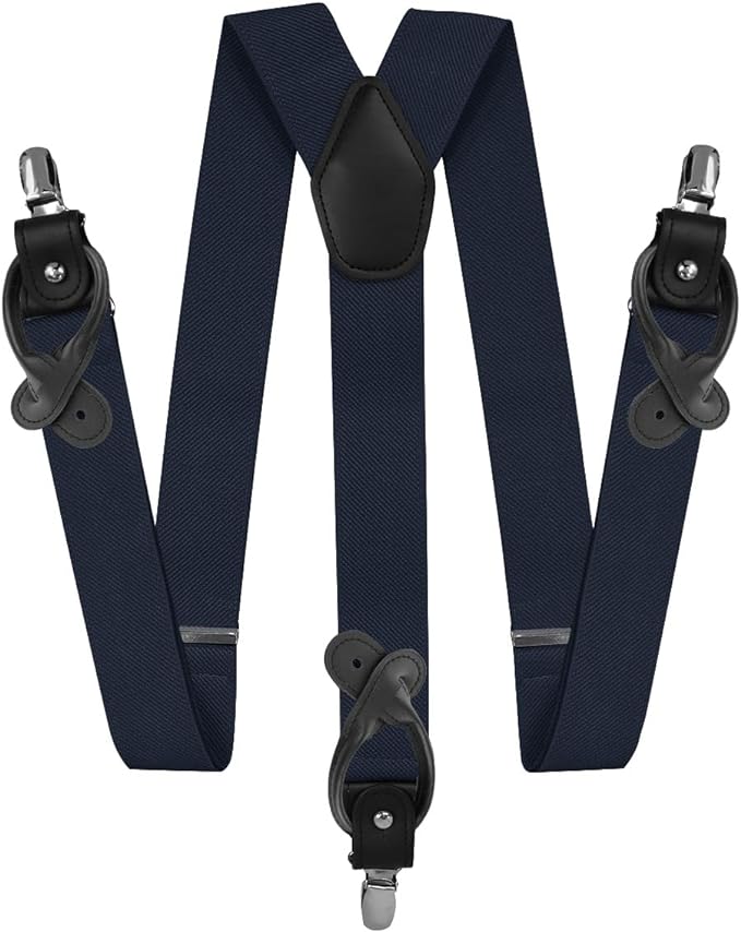 Vittorio Farina Men's Convertible Suspender in Gift Box: 70% Polyester & 30% Elastomer - Suits You Sir - Navy Blue - Silver