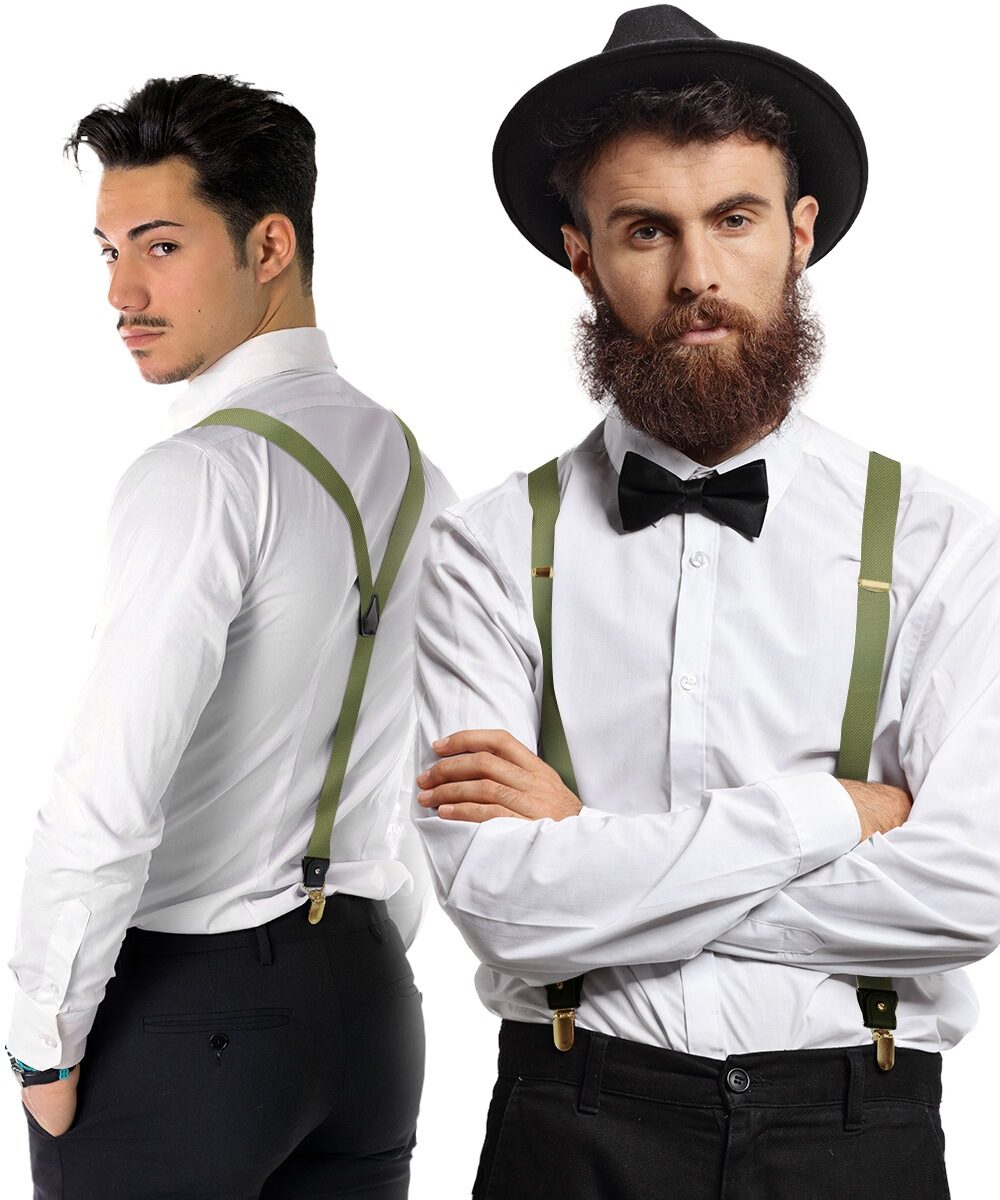 Vittorio Farina Men's Convertible Suspender in Gift Box: 70% Polyester & 30% Elastomer - Suits You Sir - Olive Green - Gold