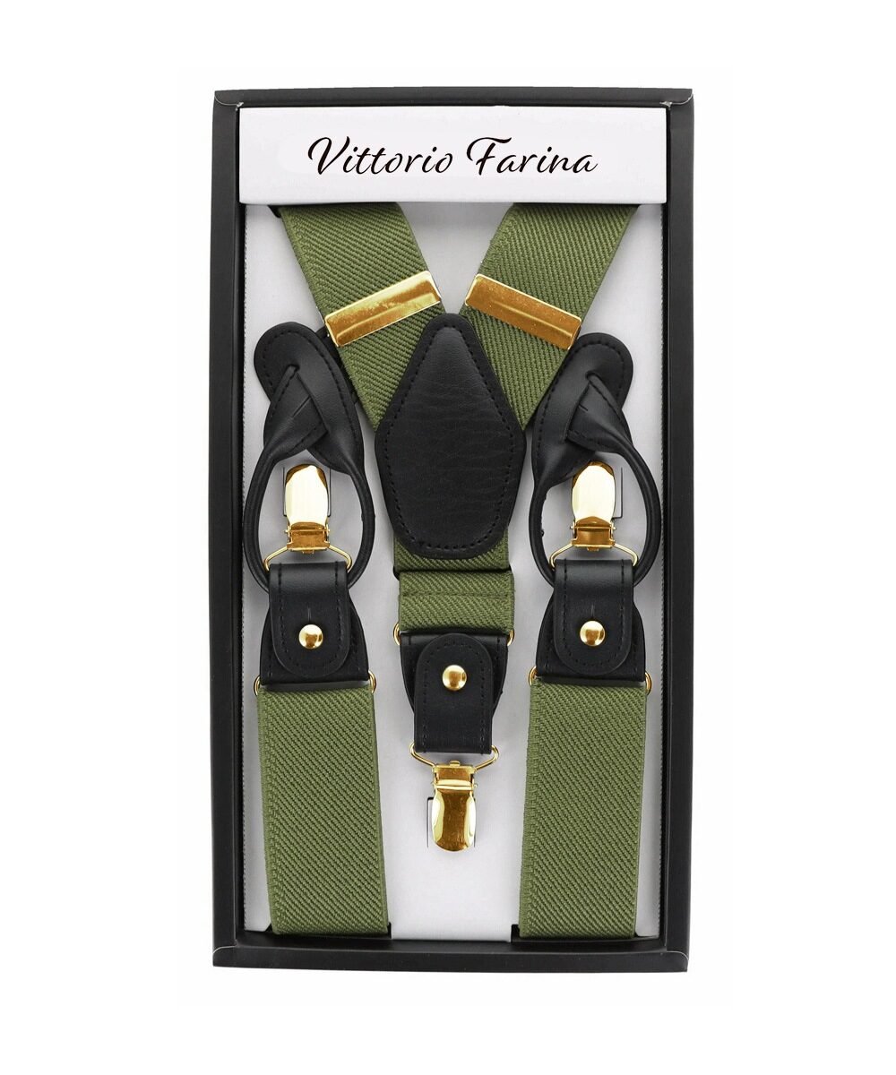 Vittorio Farina Men's Convertible Suspender in Gift Box: 70% Polyester & 30% Elastomer - Suits You Sir - Olive Green - Gold