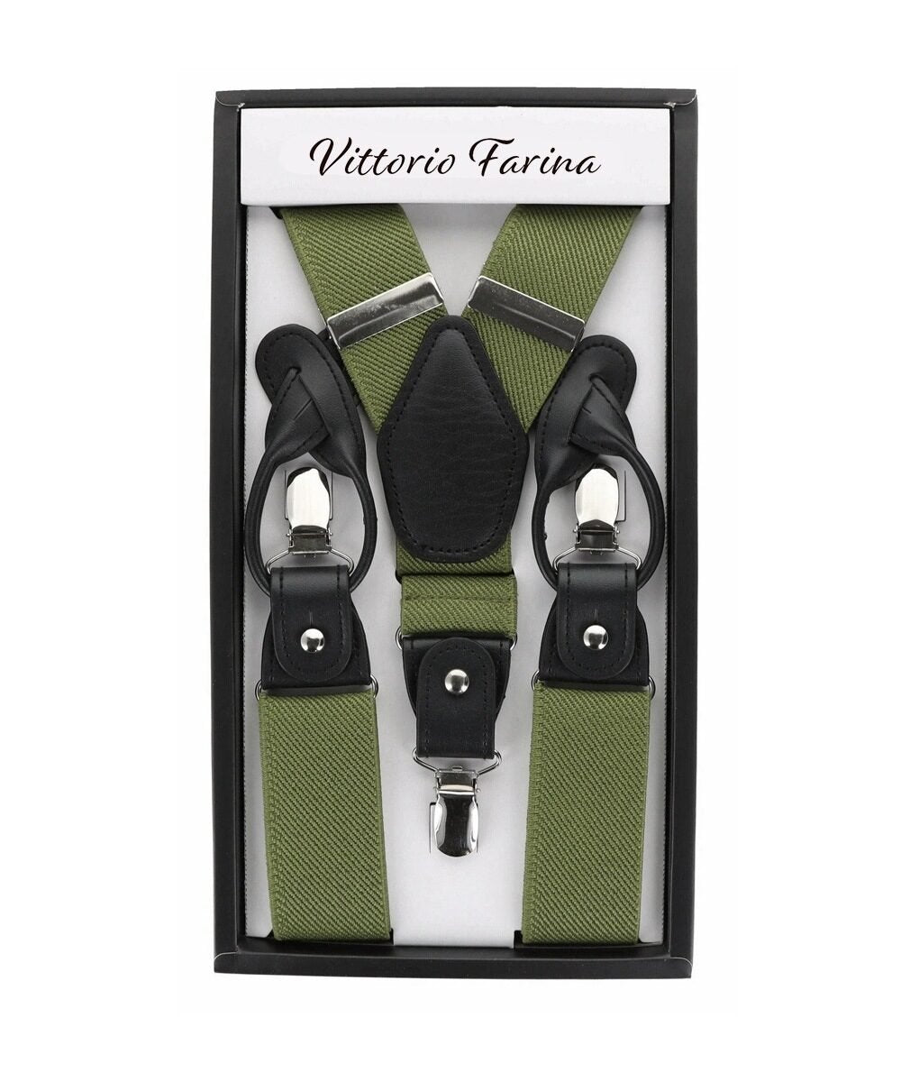 Vittorio Farina Men's Convertible Suspender in Gift Box: 70% Polyester & 30% Elastomer - Suits You Sir - Olive Green - Silver