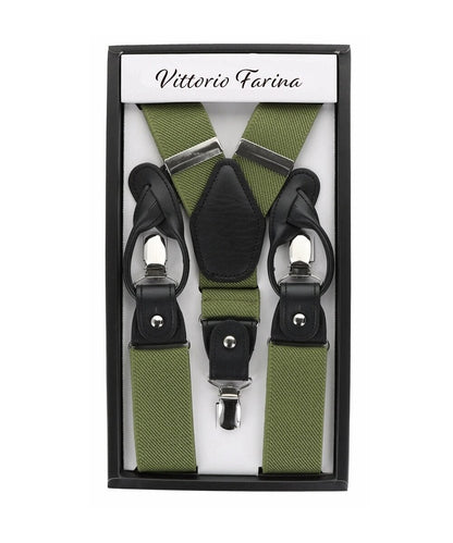 Vittorio Farina Men's Convertible Suspender in Gift Box: 70% Polyester & 30% Elastomer - Suits You Sir - Olive Green - Silver