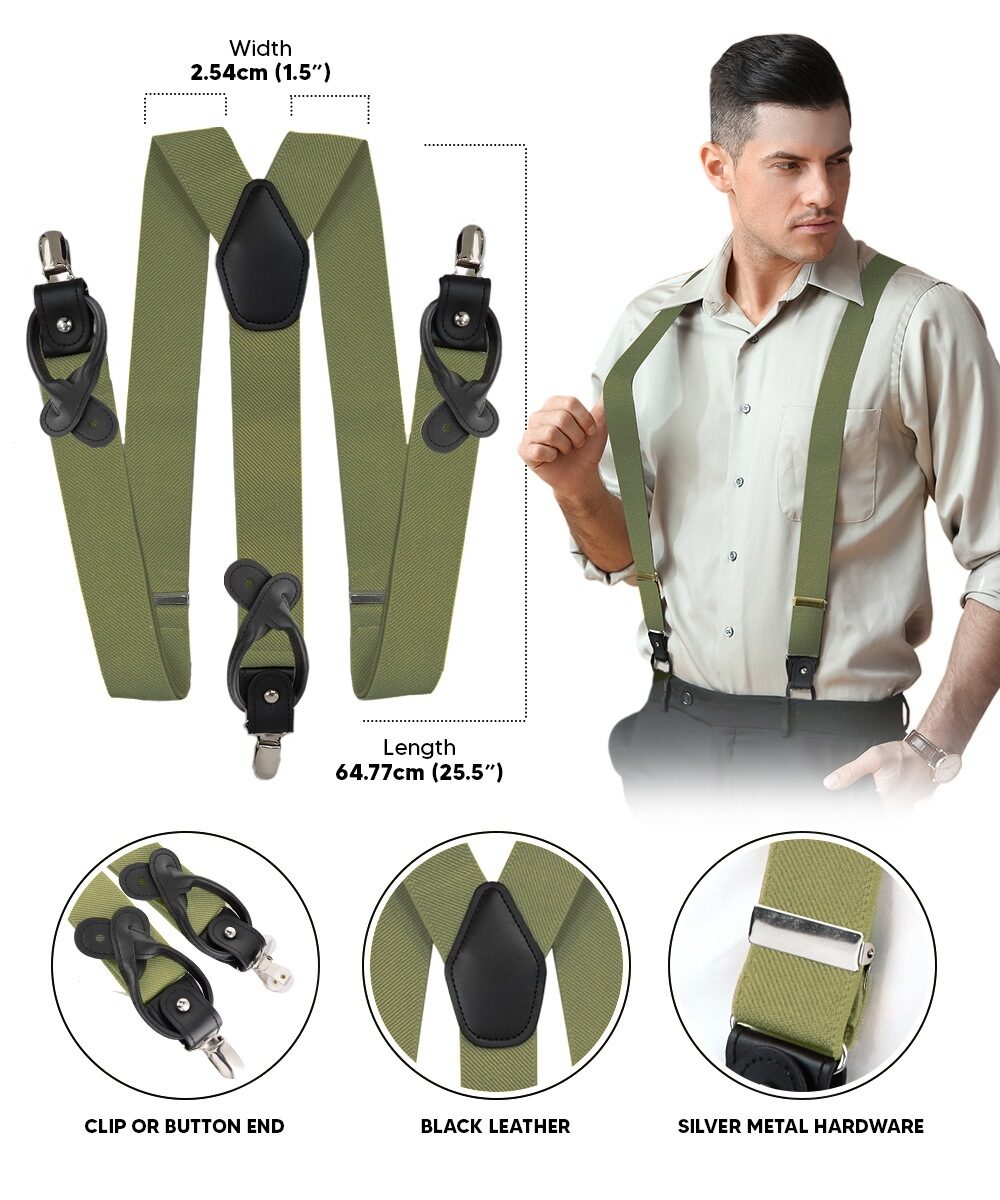 Vittorio Farina Men's Convertible Suspender in Gift Box: 70% Polyester & 30% Elastomer - Suits You Sir - Olive Green - Silver