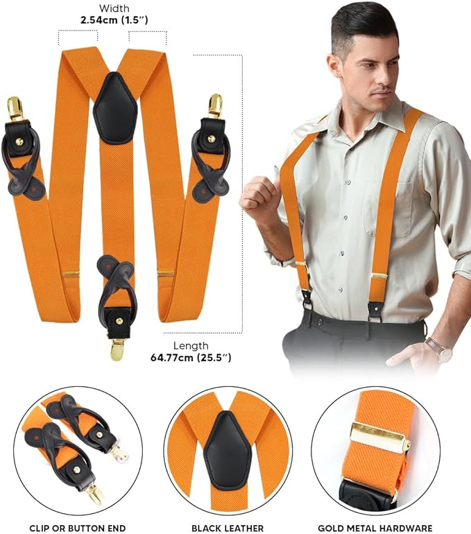 Vittorio Farina Men's Convertible Suspender in Gift Box: 70% Polyester & 30% Elastomer - Suits You Sir - Orange - Gold