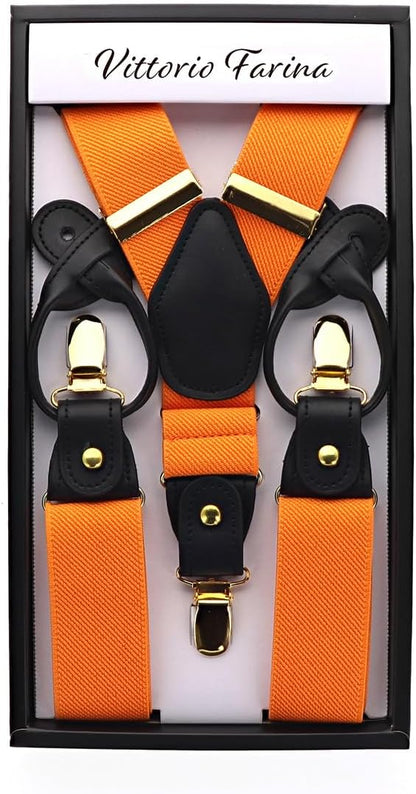 Vittorio Farina Men's Convertible Suspender in Gift Box: 70% Polyester & 30% Elastomer - Suits You Sir - Orange - Gold