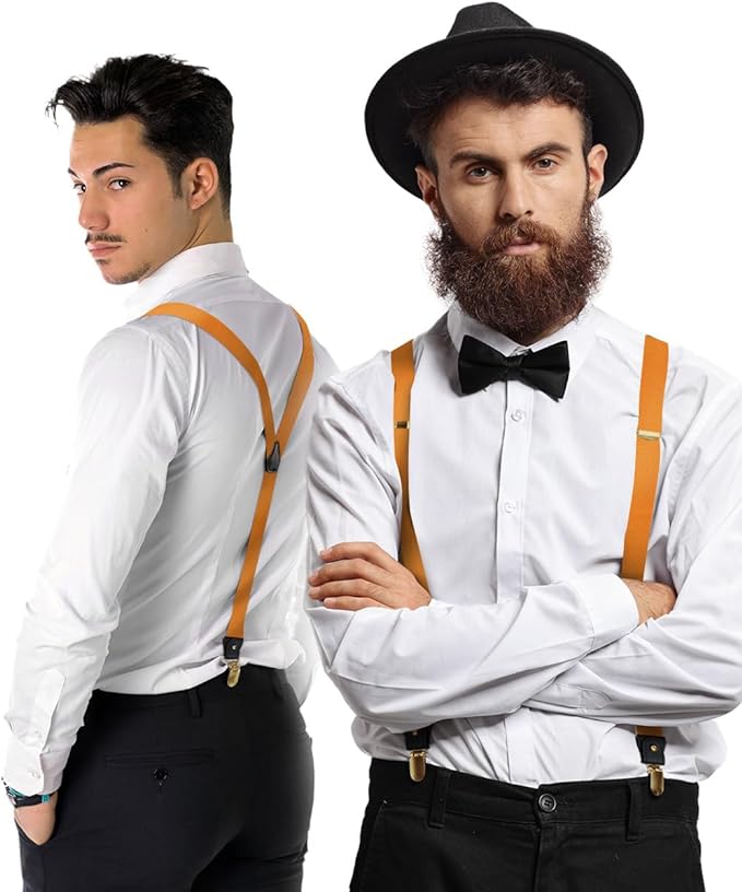 Vittorio Farina Men's Convertible Suspender in Gift Box: 70% Polyester & 30% Elastomer - Suits You Sir - Orange - Gold