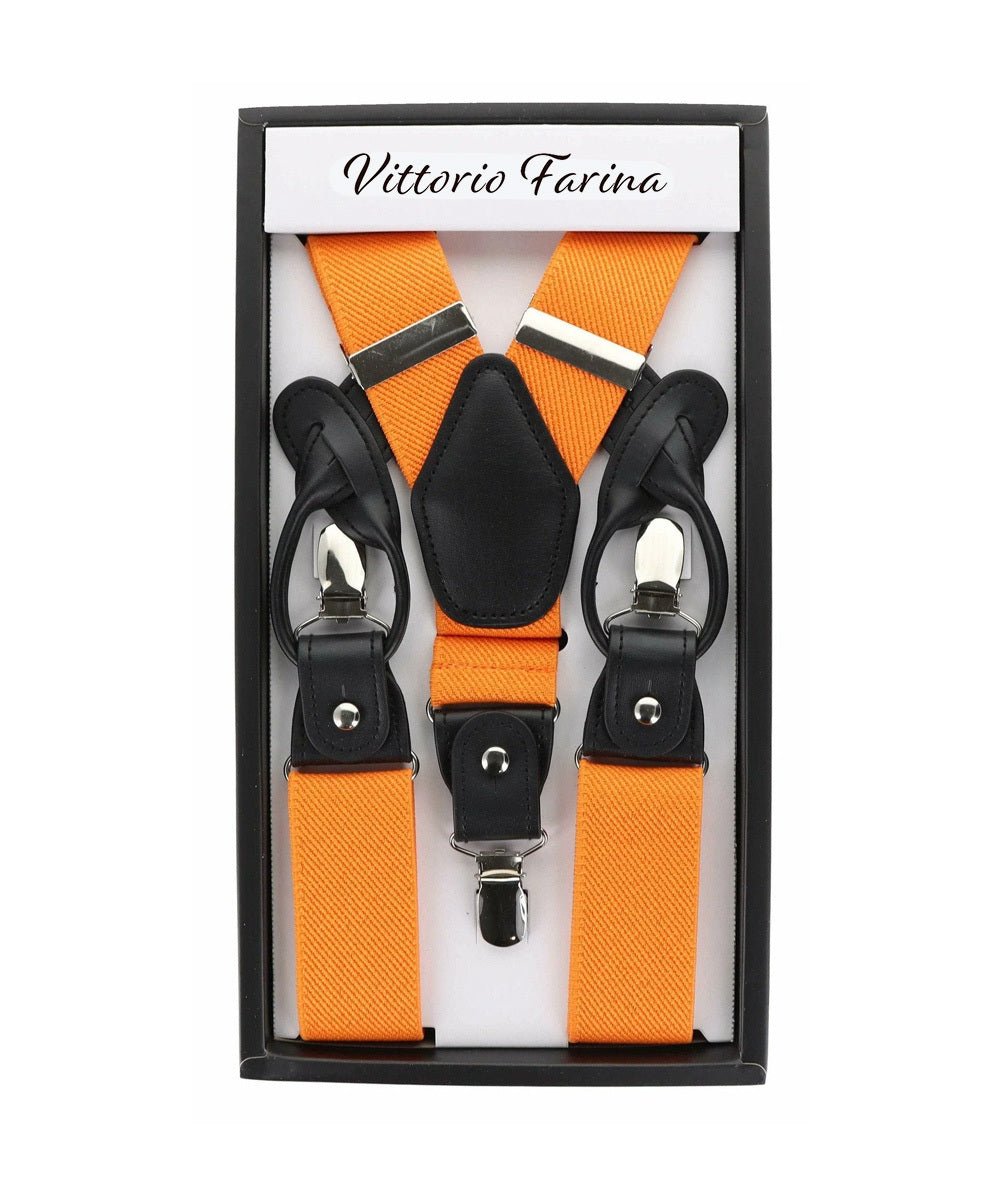 Vittorio Farina Men's Convertible Suspender in Gift Box: 70% Polyester & 30% Elastomer - Suits You Sir - Orange - Silver