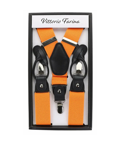 Vittorio Farina Men's Convertible Suspender in Gift Box: 70% Polyester & 30% Elastomer - Suits You Sir - Orange - Silver