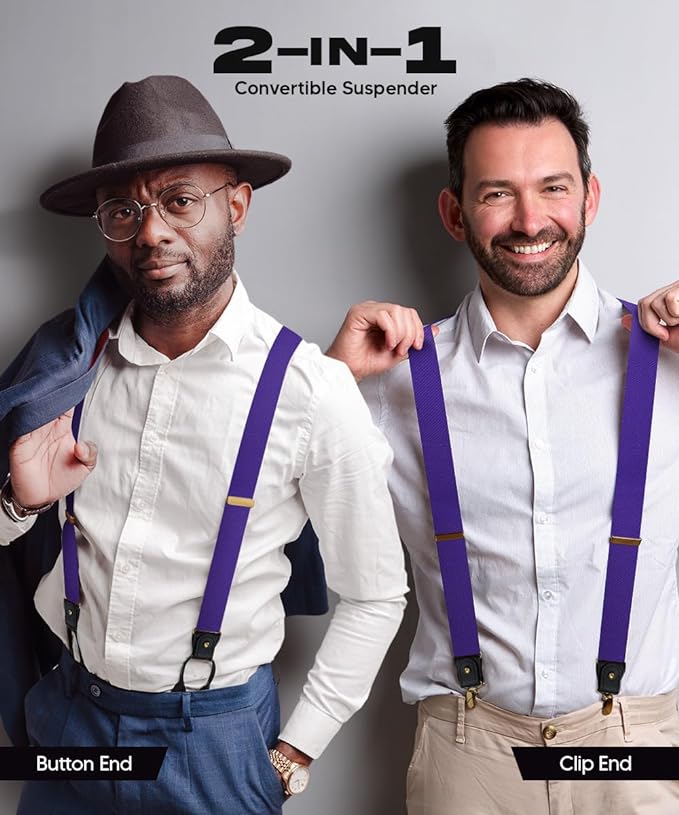 Vittorio Farina Men's Convertible Suspender in Gift Box: 70% Polyester & 30% Elastomer - Suits You Sir - Purple - Gold