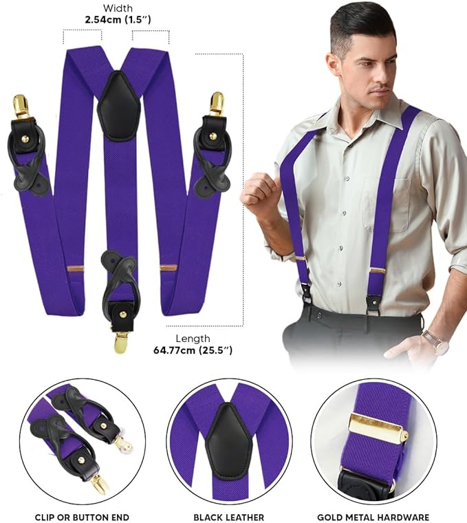 Vittorio Farina Men's Convertible Suspender in Gift Box: 70% Polyester & 30% Elastomer - Suits You Sir - Purple - Gold