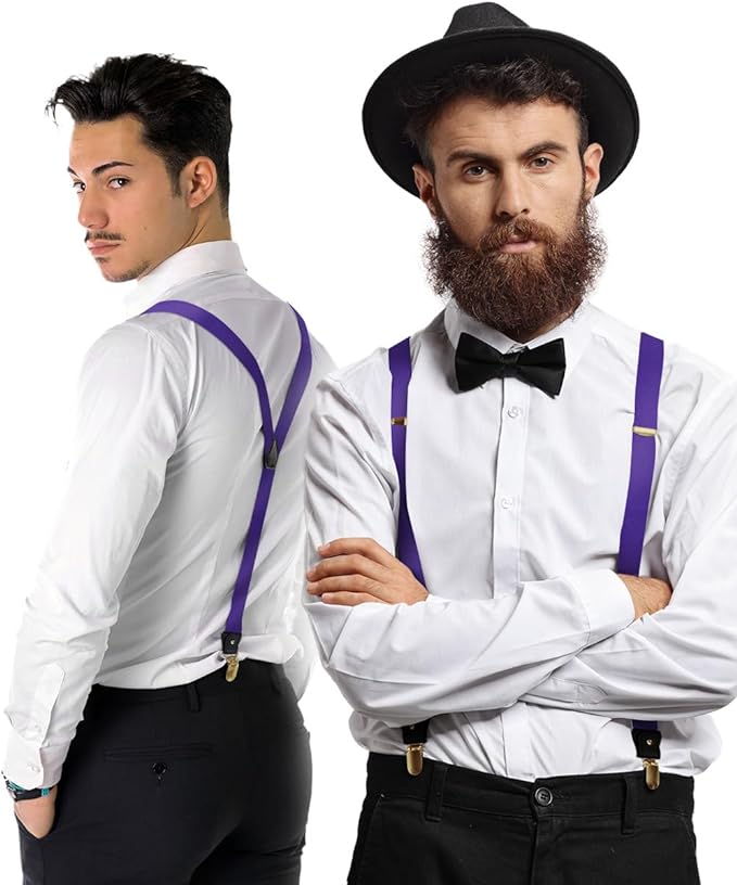 Vittorio Farina Men's Convertible Suspender in Gift Box: 70% Polyester & 30% Elastomer - Suits You Sir - Purple - Gold