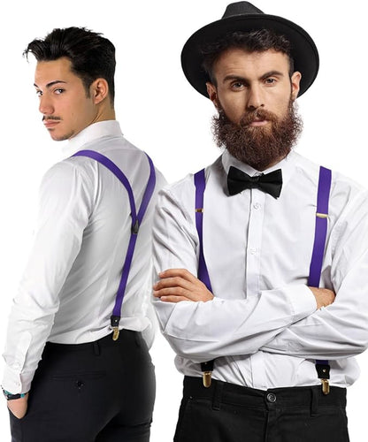 Vittorio Farina Men's Convertible Suspender in Gift Box: 70% Polyester & 30% Elastomer - Suits You Sir - Purple - Gold