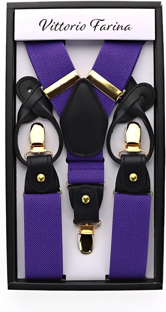 Vittorio Farina Men's Convertible Suspender in Gift Box: 70% Polyester & 30% Elastomer - Suits You Sir - Purple - Gold